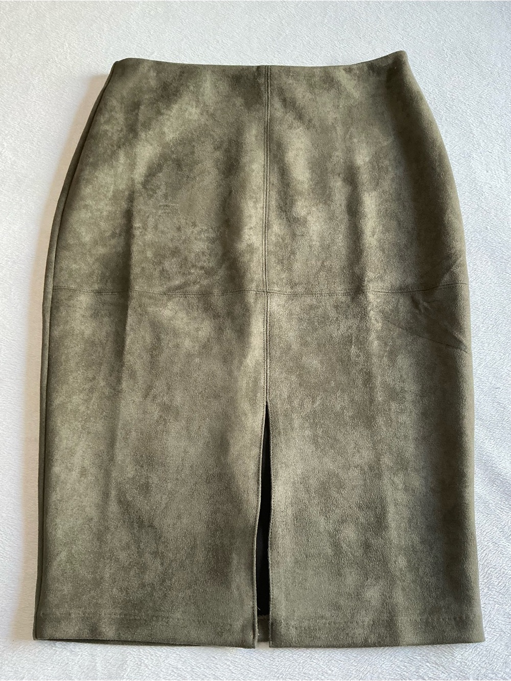 Lulus Olive Green Faux Suede Pencil Skirt with Front Slit Size M - Picture 2 of 11